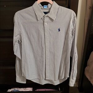 Ralph Lauren White and Blue Striped Button-Down Shirt